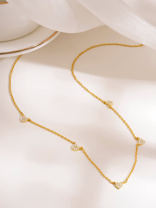925 Fine Silver Heart Cluster Charm Necklace Length-20 cm : Width-0.5 cm