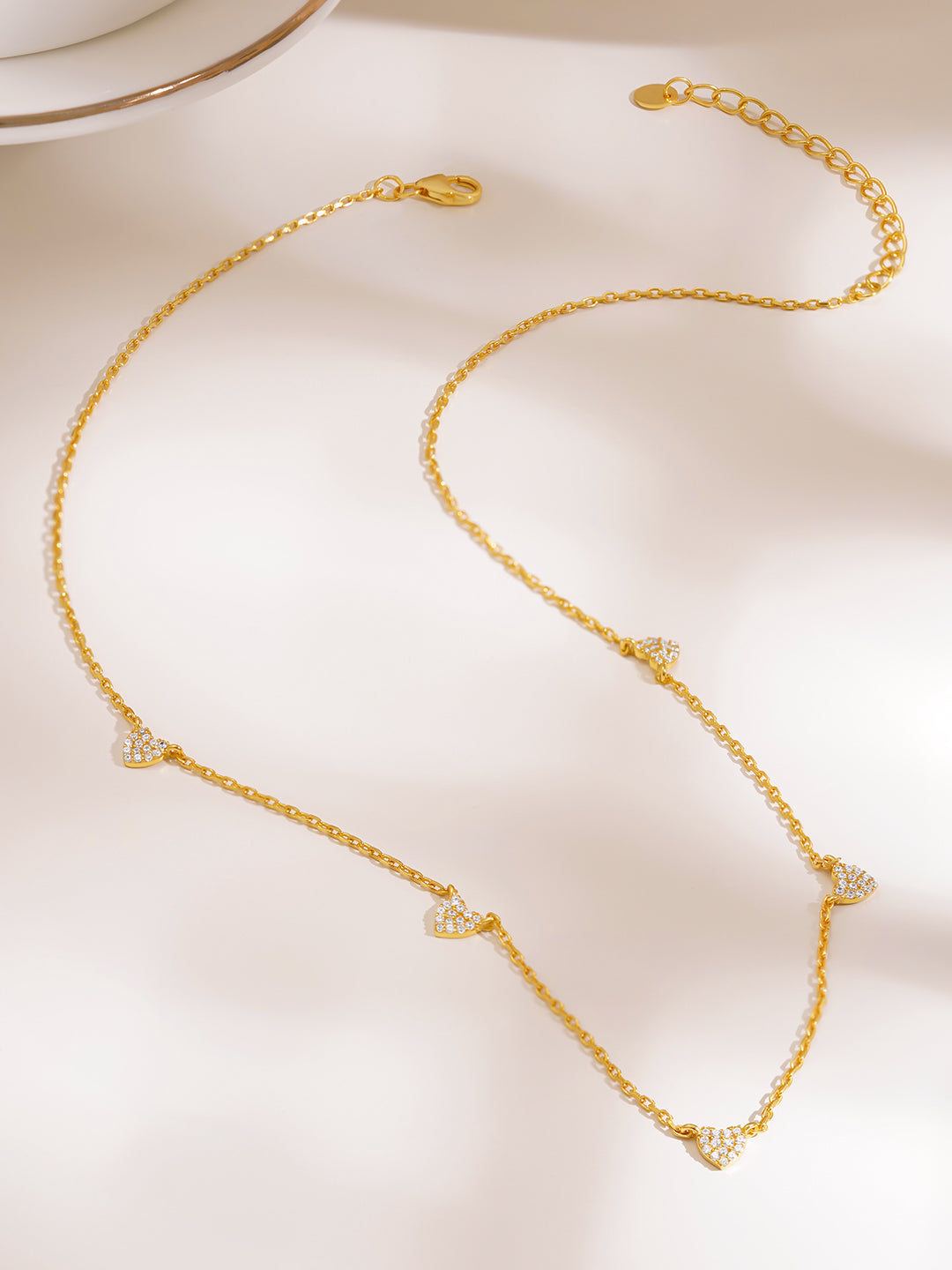 925 Fine Silver Heart Cluster Charm Necklace Length-20 cm : Width-0.5 cm
