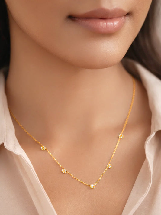 925 Fine Silver Round Cluster Charm Necklace Length-20 cm : Width-0.5 cm