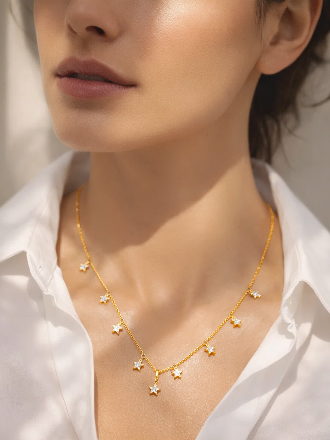 925 Fine Silver Dangling Diamond Charm Necklace Length-20 cm : Width-0.3 cm