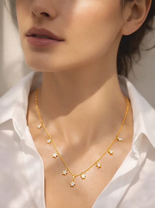 925 Fine Silver Dangling Diamond Charm Necklace Length-20 cm : Width-0.3 cm