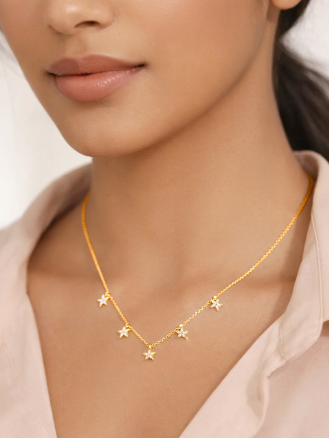 925 Fine Silver Sparkling Star Charm Necklace Length-21 cm : Width-0.6 cm