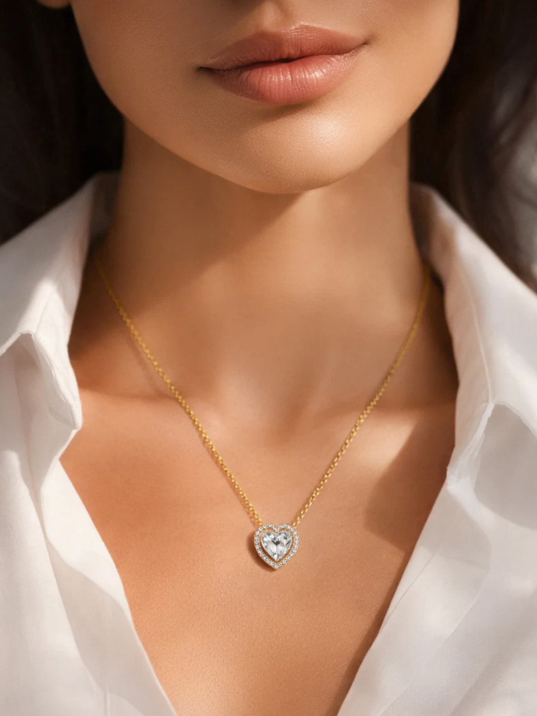 925 Fine Silver Sparkling Heart Diamond Necklace Length-21 cm : Width-1.3 cm
