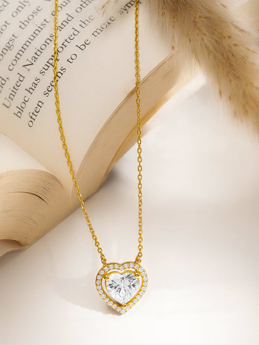 925 Fine Silver Sparkling Heart Diamond Necklace Length-21 cm : Width-1.3 cm