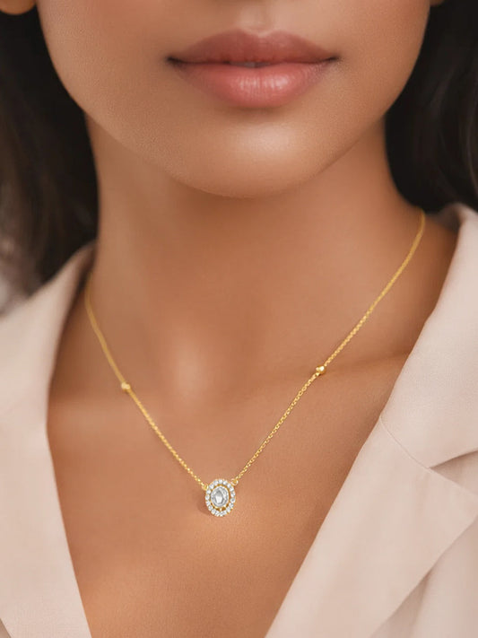 925 Fine Silver Glitter Diamond Pendant Necklace Length-21 cm : Width-1 cm
