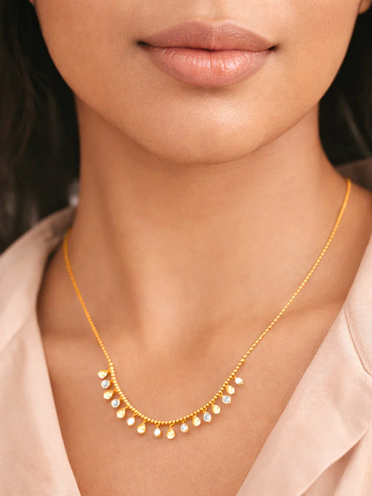 925 Fine Silver Cluster Diamond Charm Necklace Length-20 cm : Width-0.5 cm
