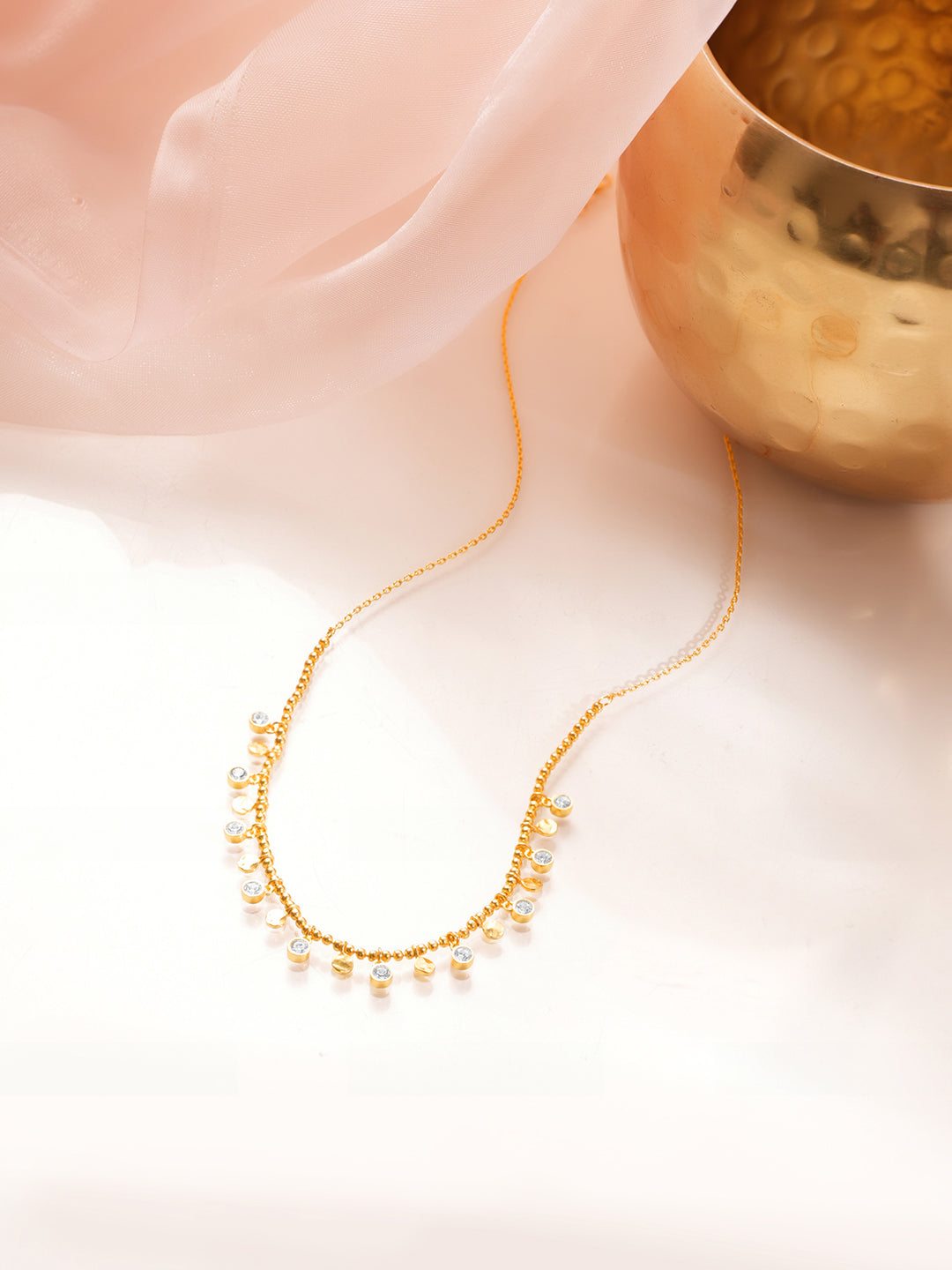 925 Fine Silver Cluster Diamond Charm Necklace Length-20 cm : Width-0.5 cm