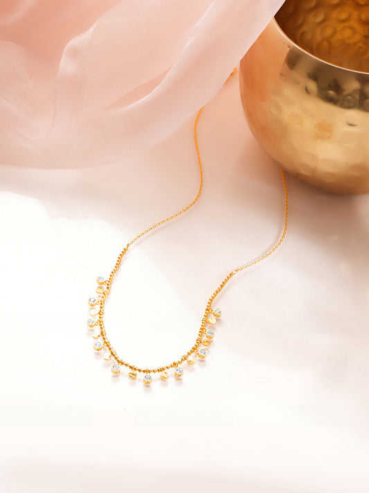 925 Fine Silver Cluster Diamond Charm Necklace Length-20 cm : Width-0.5 cm