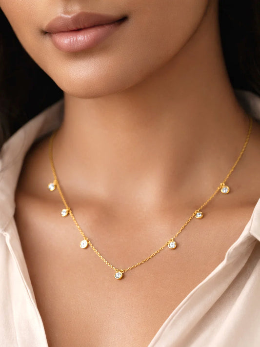 925 Fine Silver Sparkling Crystal Charm Necklace Length-20 cm : Width-0.5 cm