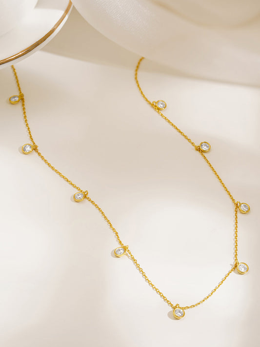 925 Fine Silver Sparkling Crystal Charm Necklace Length-20 cm : Width-0.5 cm