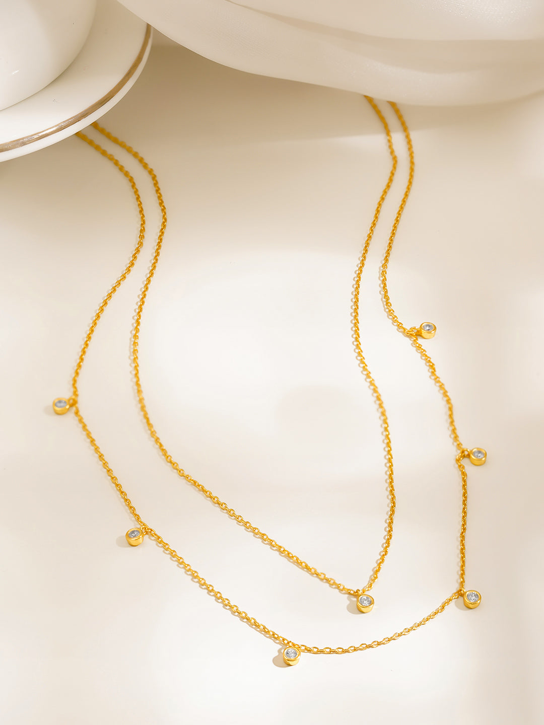 925 Fine Silver Layered Crystal Charm Necklace Length-22 cm : Width-0.3 cm