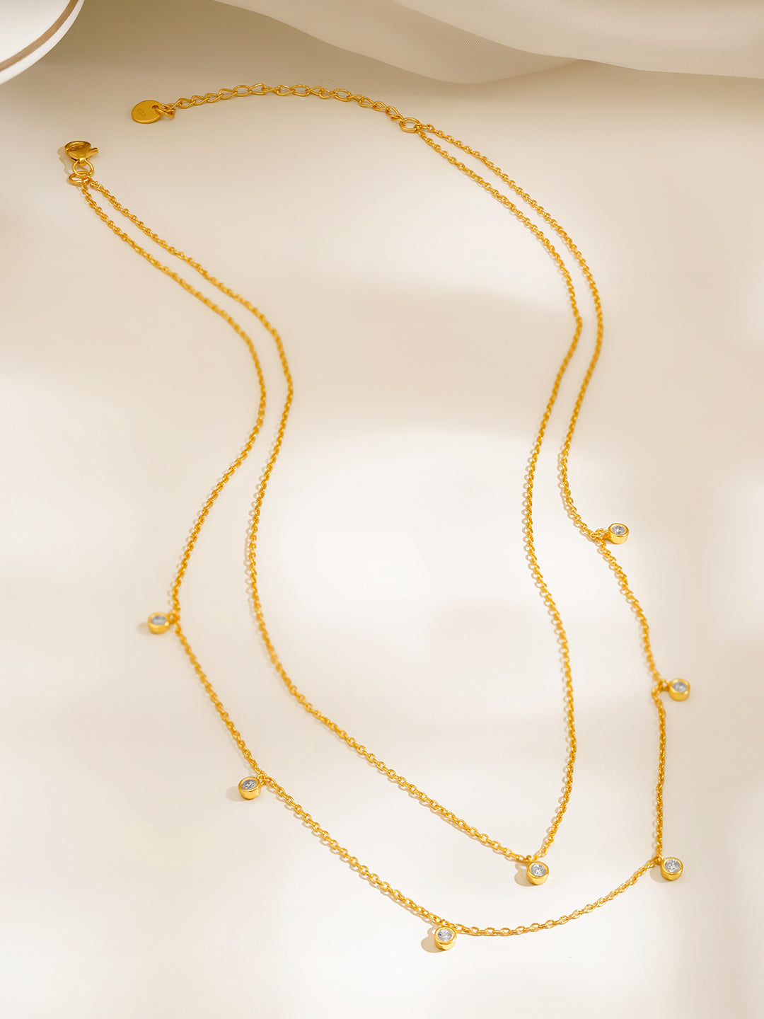 925 Fine Silver Layered Crystal Charm Necklace Length-22 cm : Width-0.3 cm