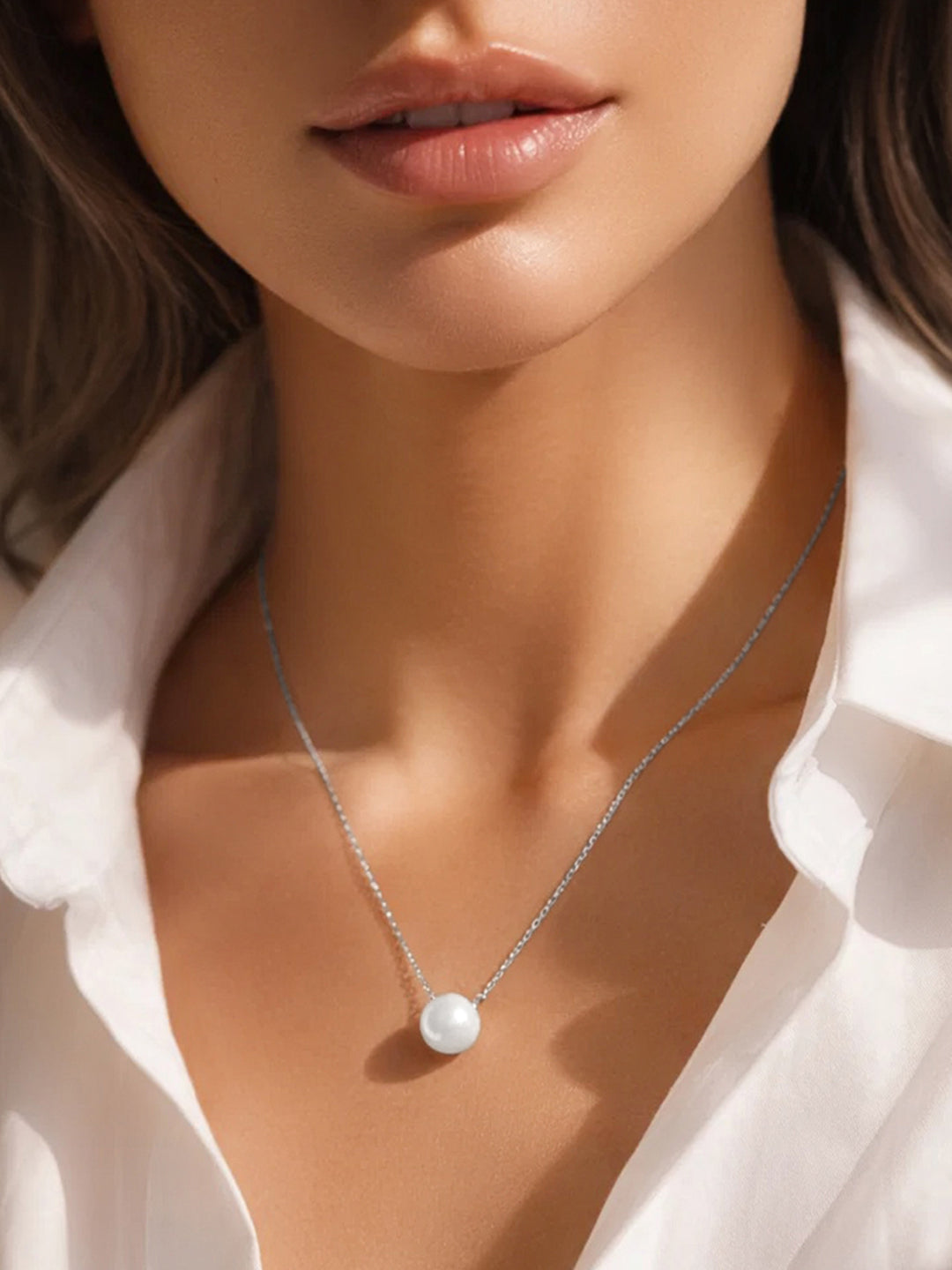 925 Fine Silver Pearl Glow Pendent Necklace Length-22 cm : Width-1 cm