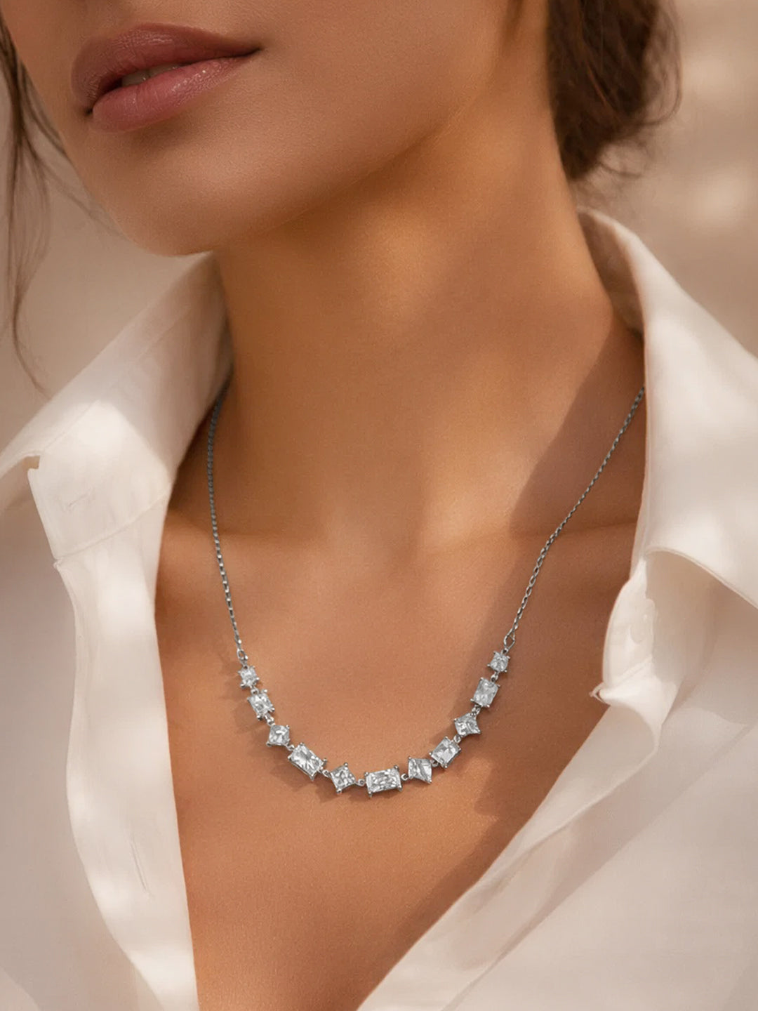 925 Fine Silver Multi Charm Crystal Necklace Length-21 cm : Width-1 cm