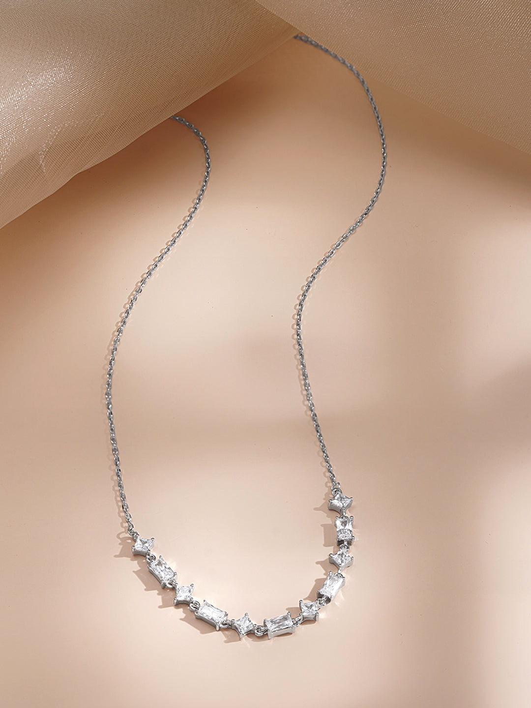 925 Fine Silver Multi Charm Crystal Necklace Length-21 cm : Width-1 cm