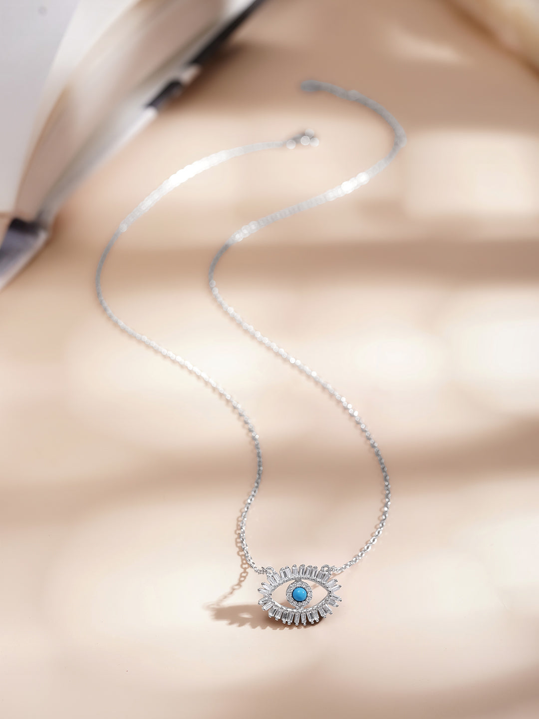925 Fine Silver Turkish Evil Eye Charm Necklace Length-2.2 cm : Width-2 cm