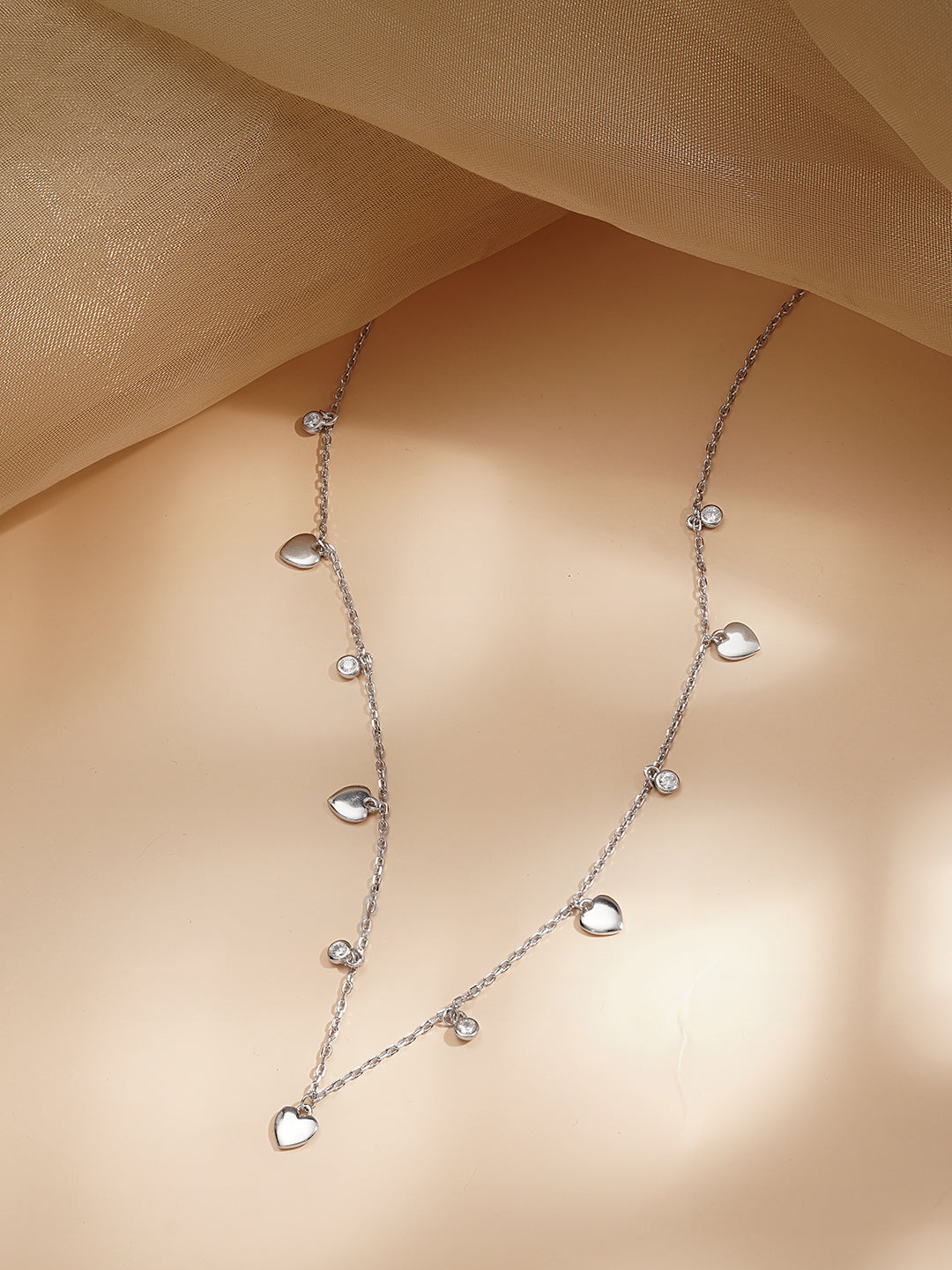 925 Fine Silver Mini Heart Crystal Charm Necklace Length-21 cm : Width-0.5 cm