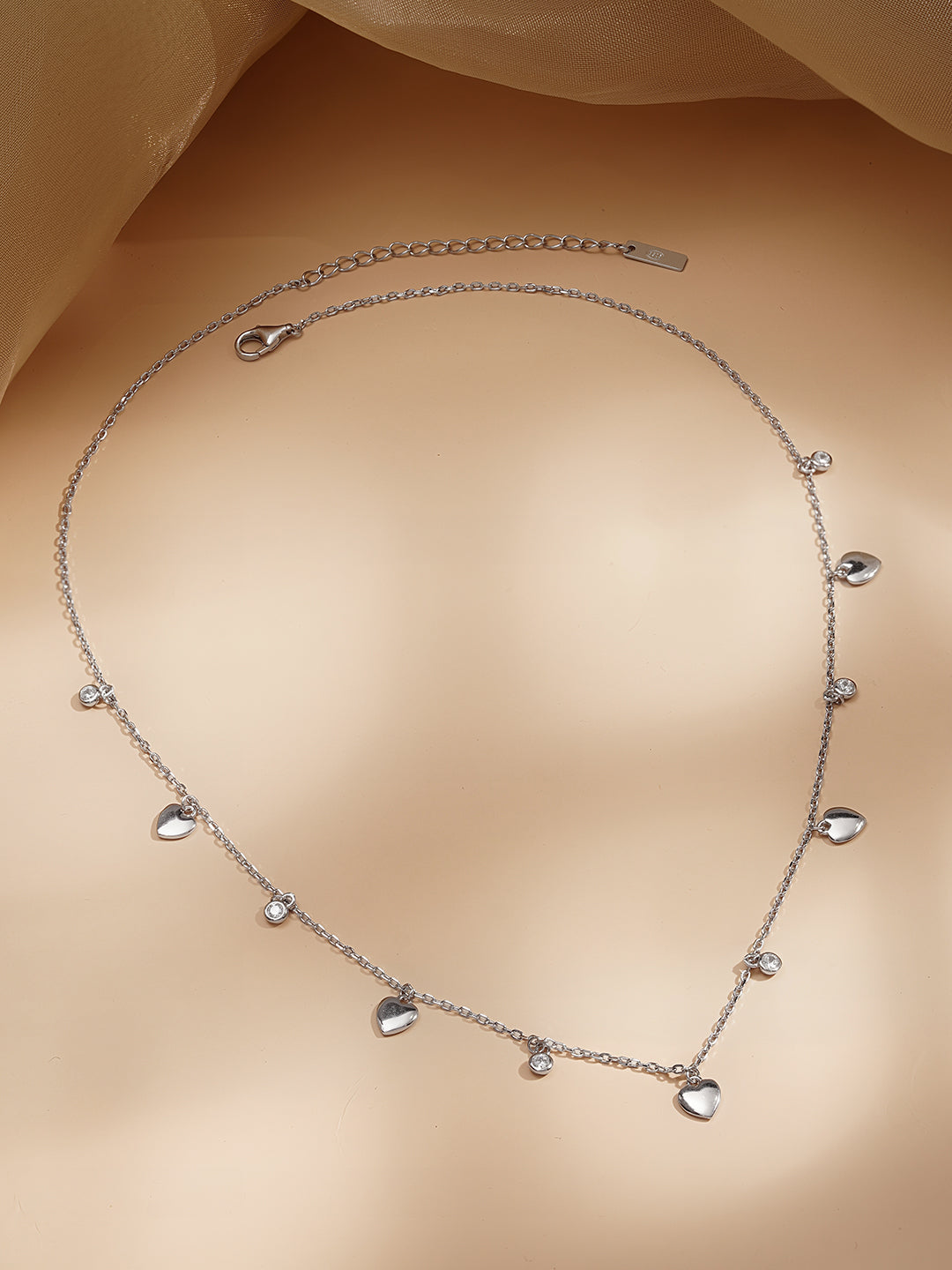 925 Fine Silver Mini Heart Crystal Charm Necklace Length-21 cm : Width-0.5 cm