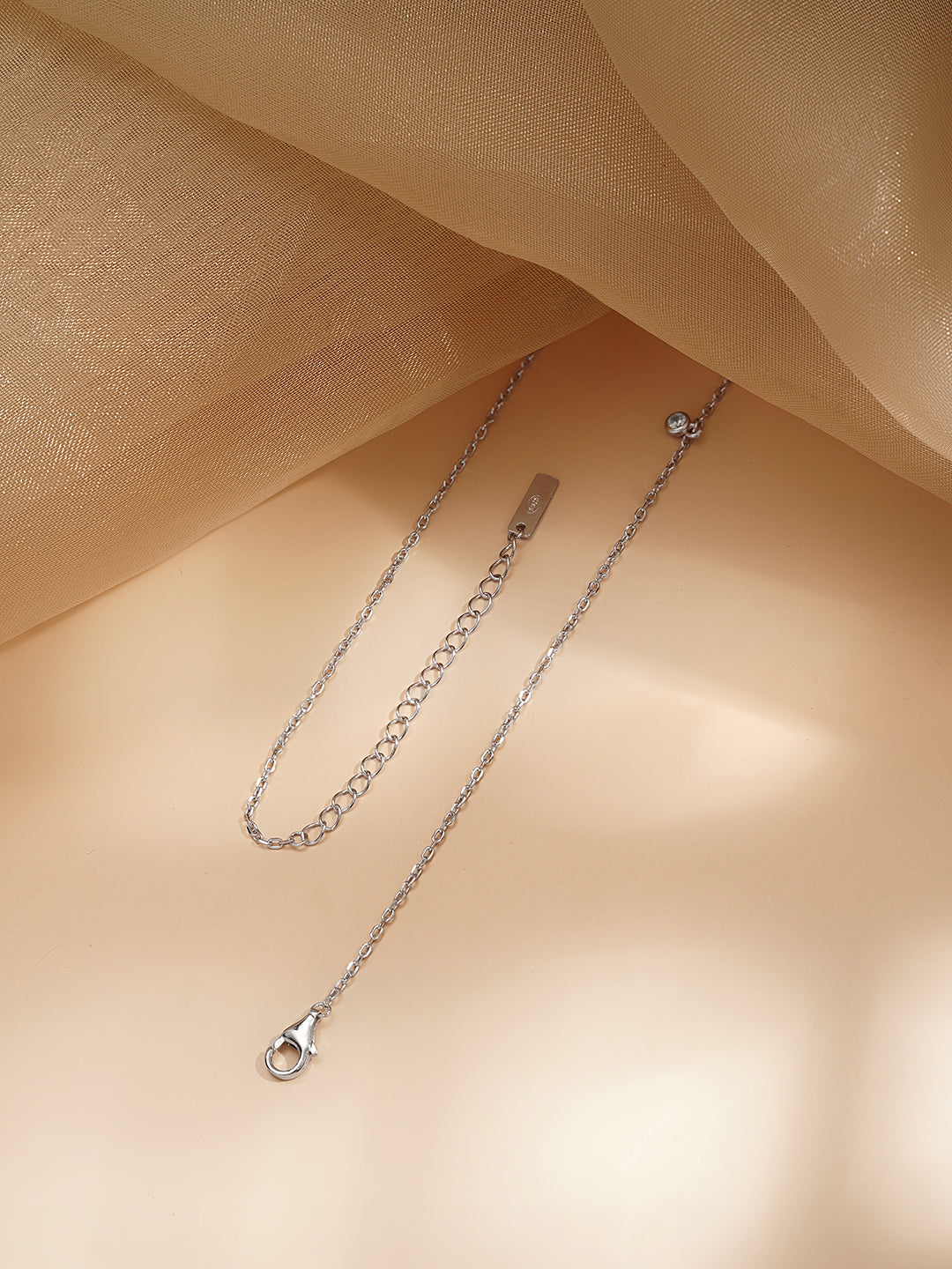 925 Fine Silver Mini Heart Crystal Charm Necklace Length-21 cm : Width-0.5 cm