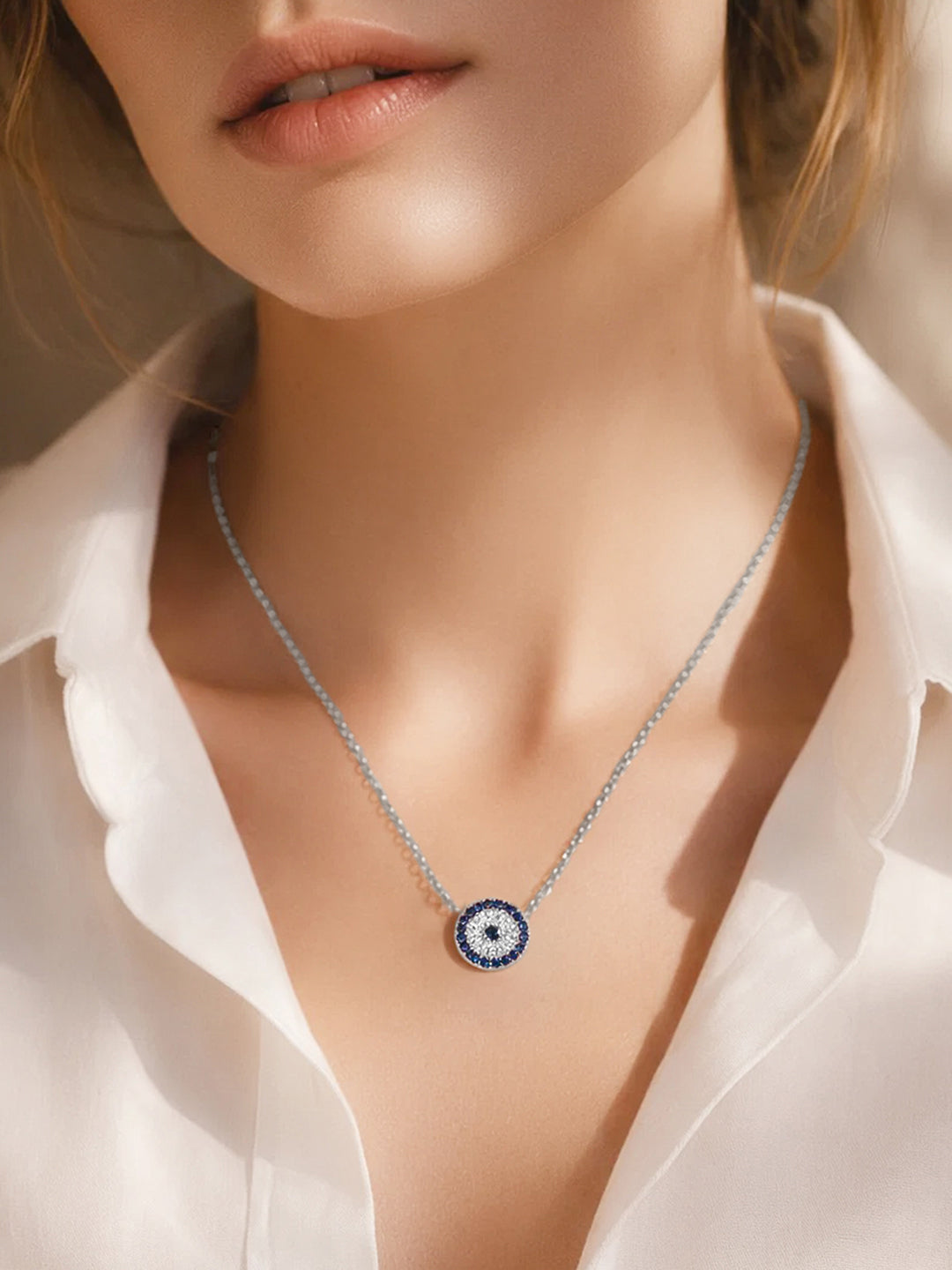 925 Fine Silver Mystic Eye Pendant Necklace Length-23 cm : Width-1 cm