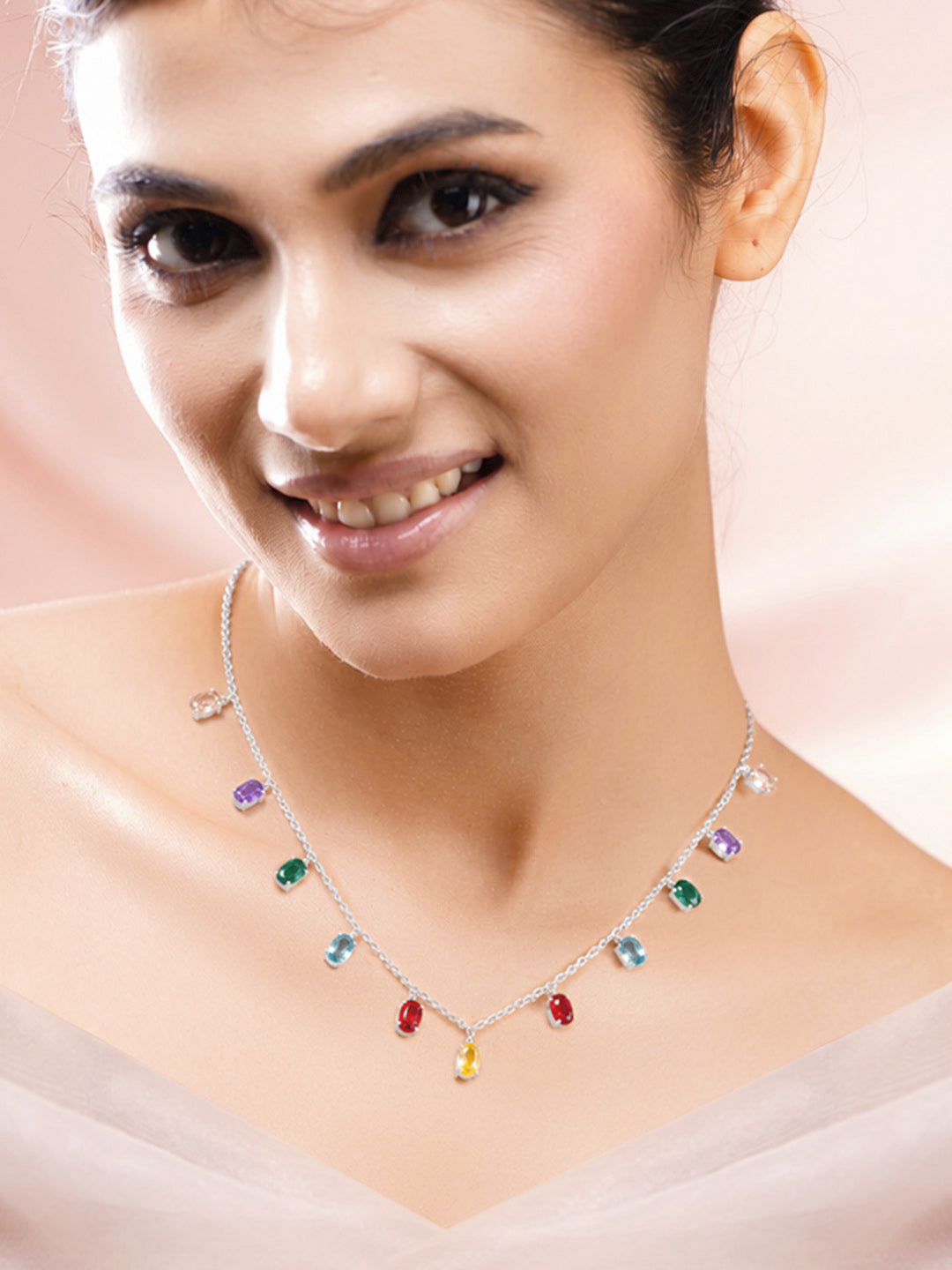 925 Fine Silver Teardrop Crystal Charm Necklace フリーサイズ