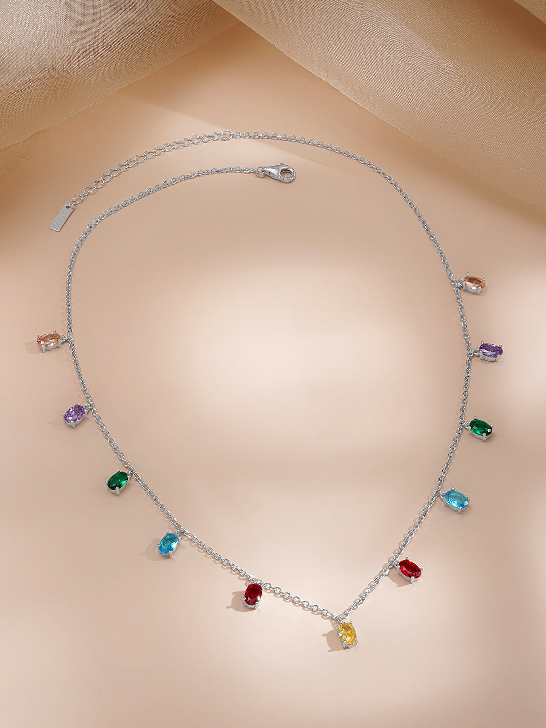 925 Fine Silver Teardrop Crystal Charm Necklace フリーサイズ