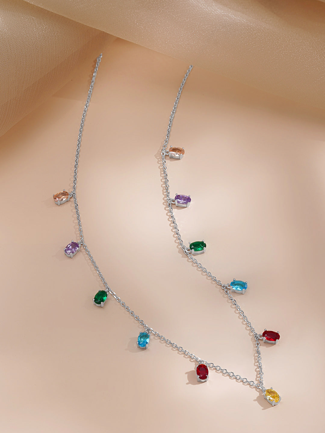 925 Fine Silver Teardrop Crystal Charm Necklace フリーサイズ