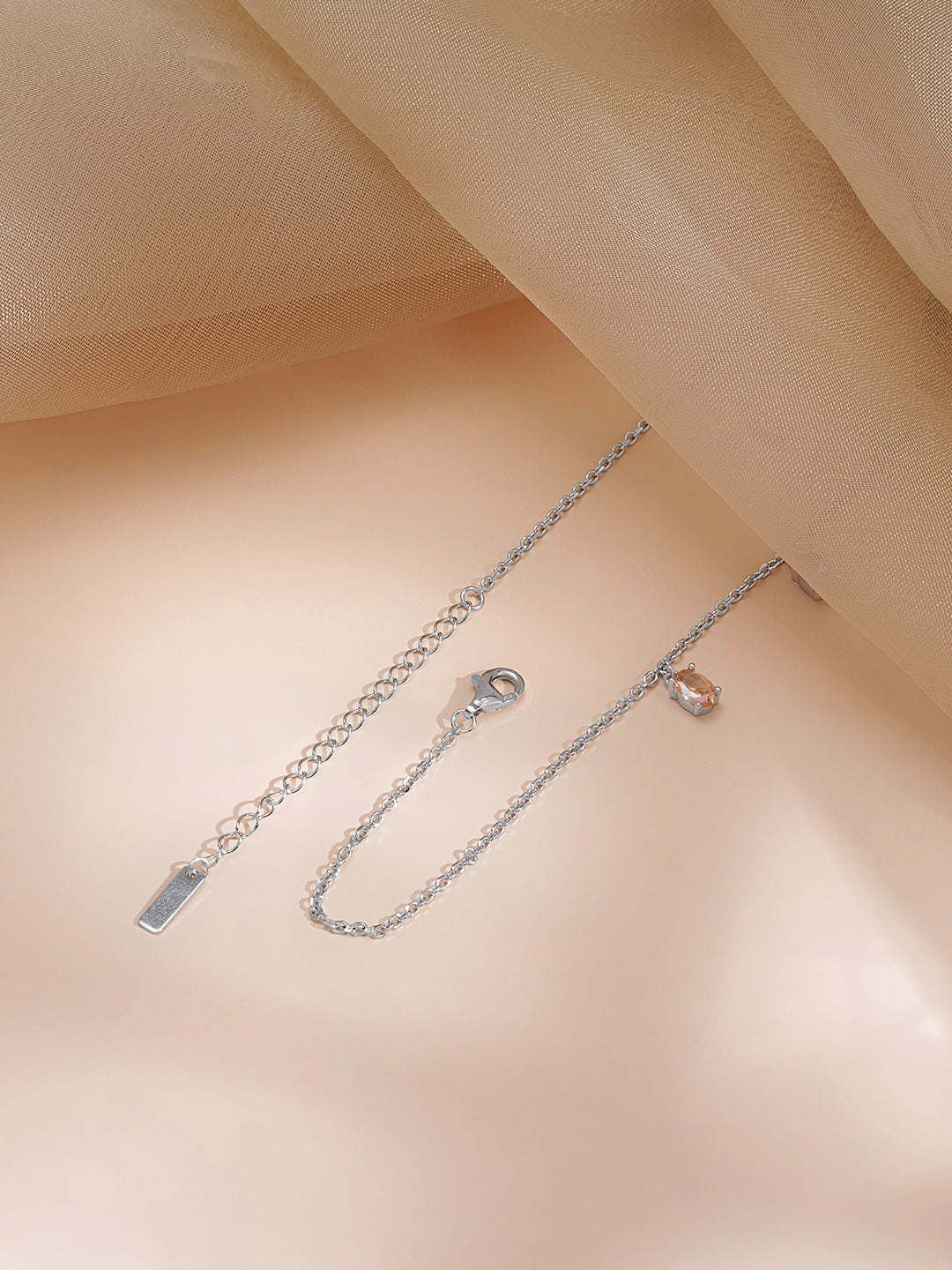 925 Fine Silver Teardrop Crystal Charm Necklace フリーサイズ