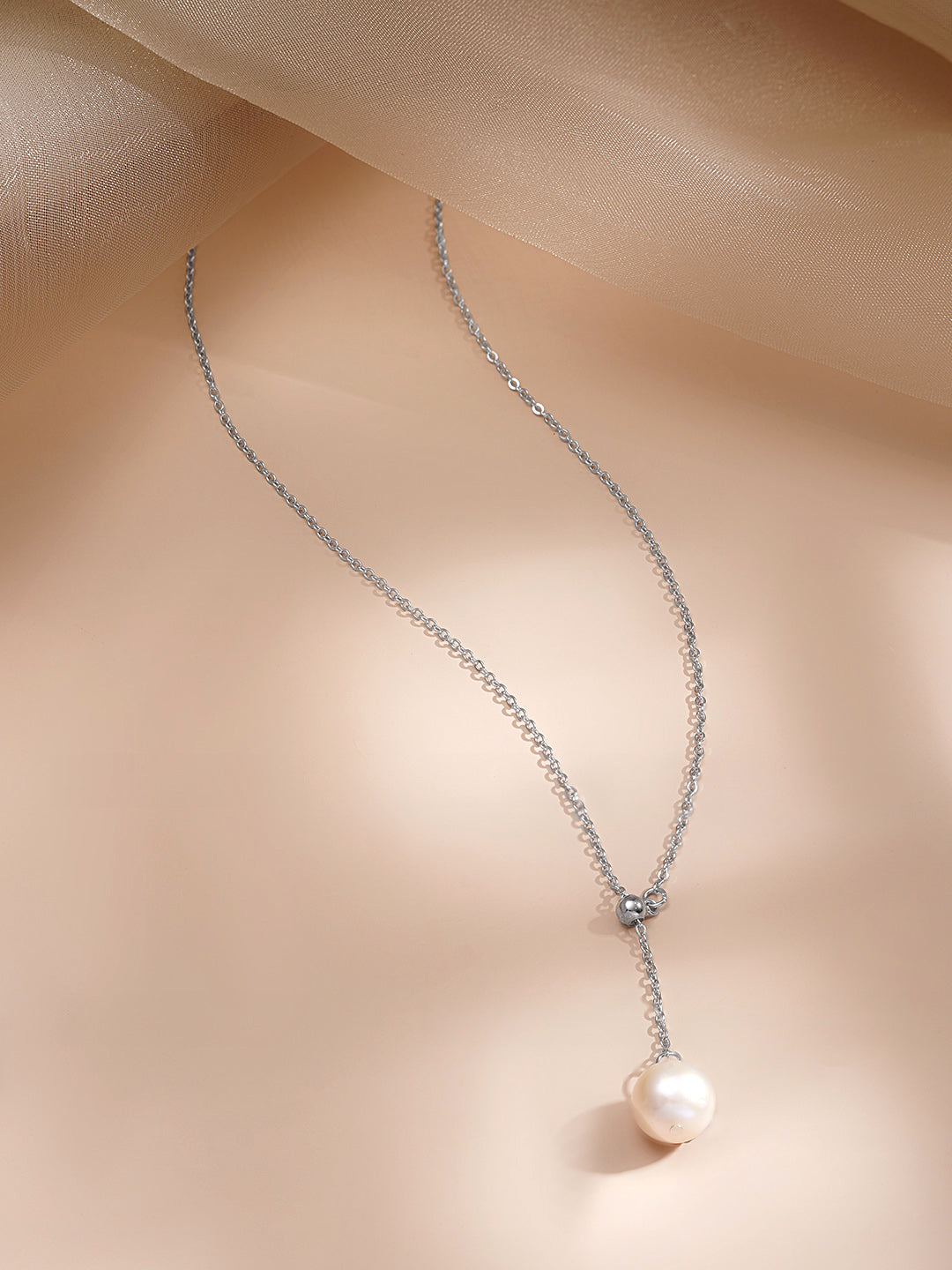 925 Fine Silver Timeless Pearl Charm Necklace Length-25 cm : Width-1 cm