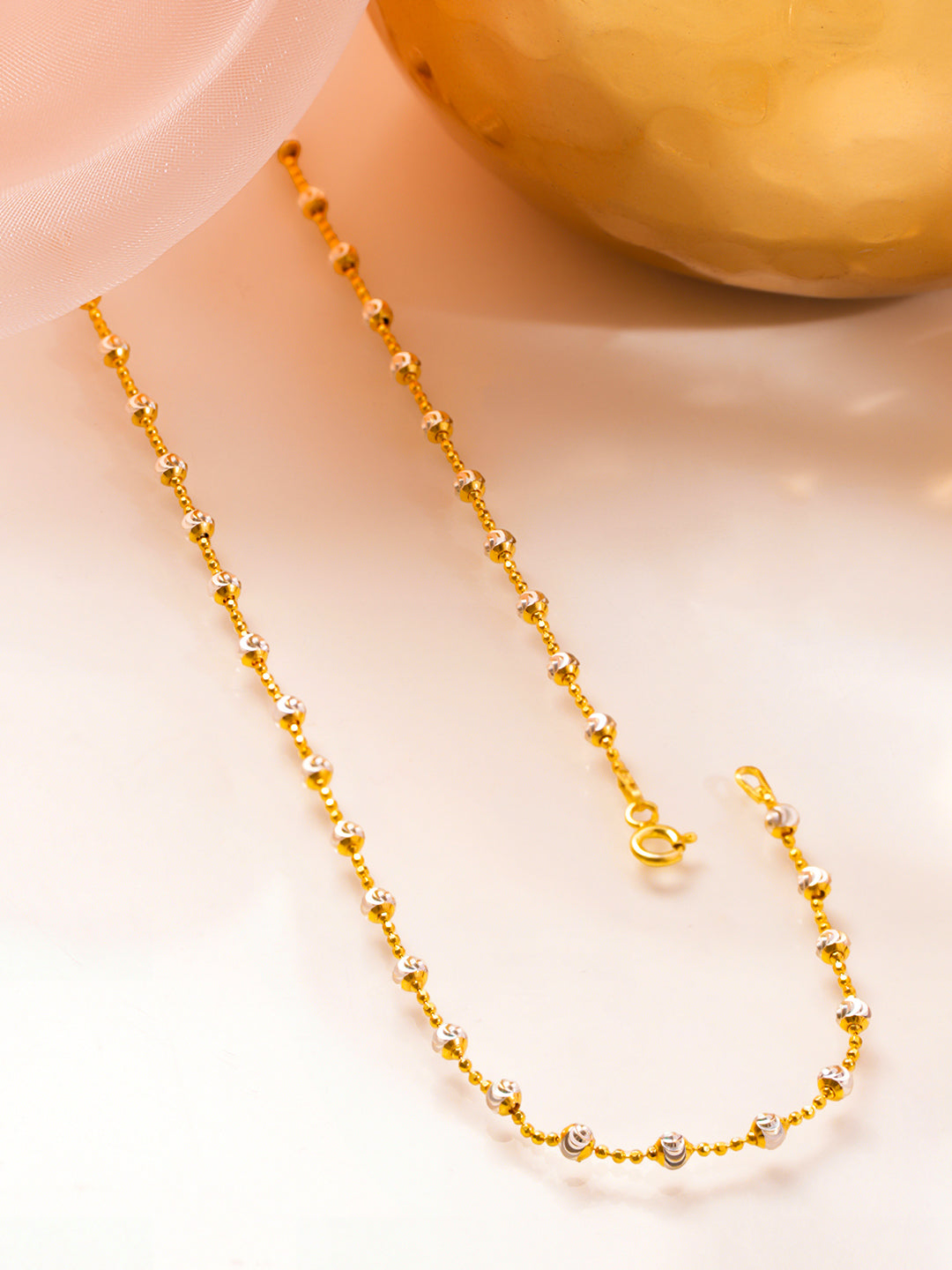 925 Fine Silver Dual Tone Crystal Minimal Necklace Length-27 cm : Width-0.3 cm