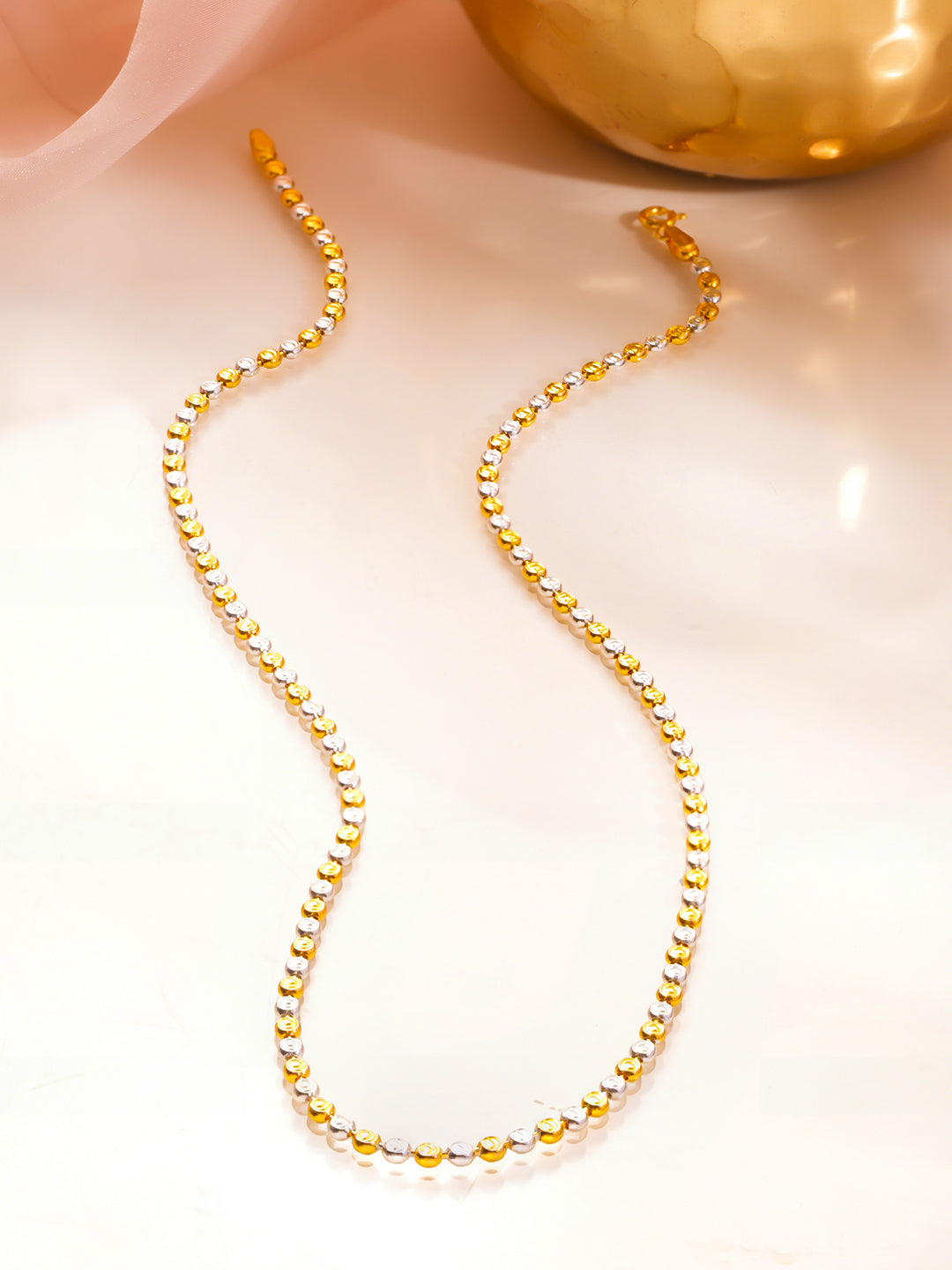 925 Fine Silver Dual Bead Necklace Length-25 cm : Width-0.3 cm