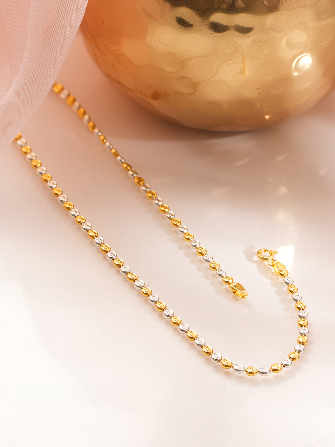 925 Fine Silver Dual Bead Necklace Length-25 cm : Width-0.3 cm