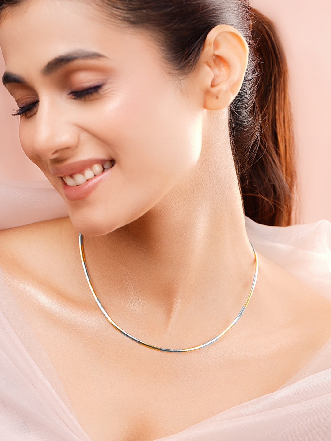 925 Fine Silver Dual Tone Sleek Choker Necklace Length-19 cm : Width-0.2 cm