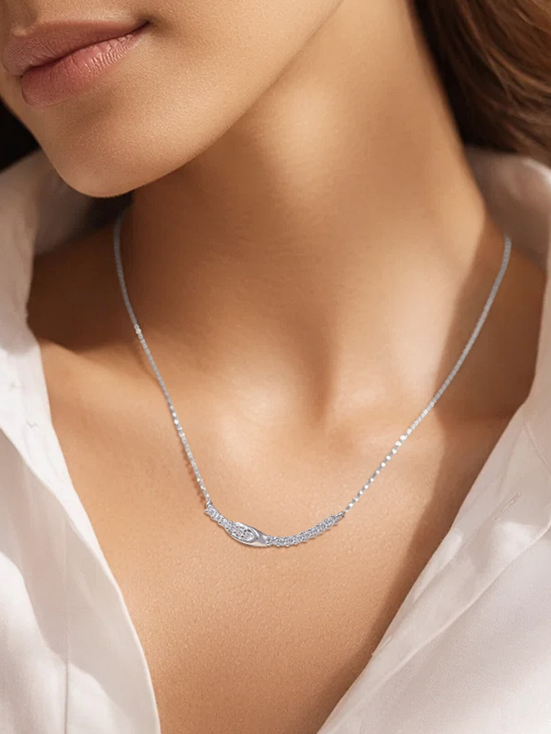 925 Fine Silver Crystal Accent Statement Necklace Length-19 cm : Width-3 cm
