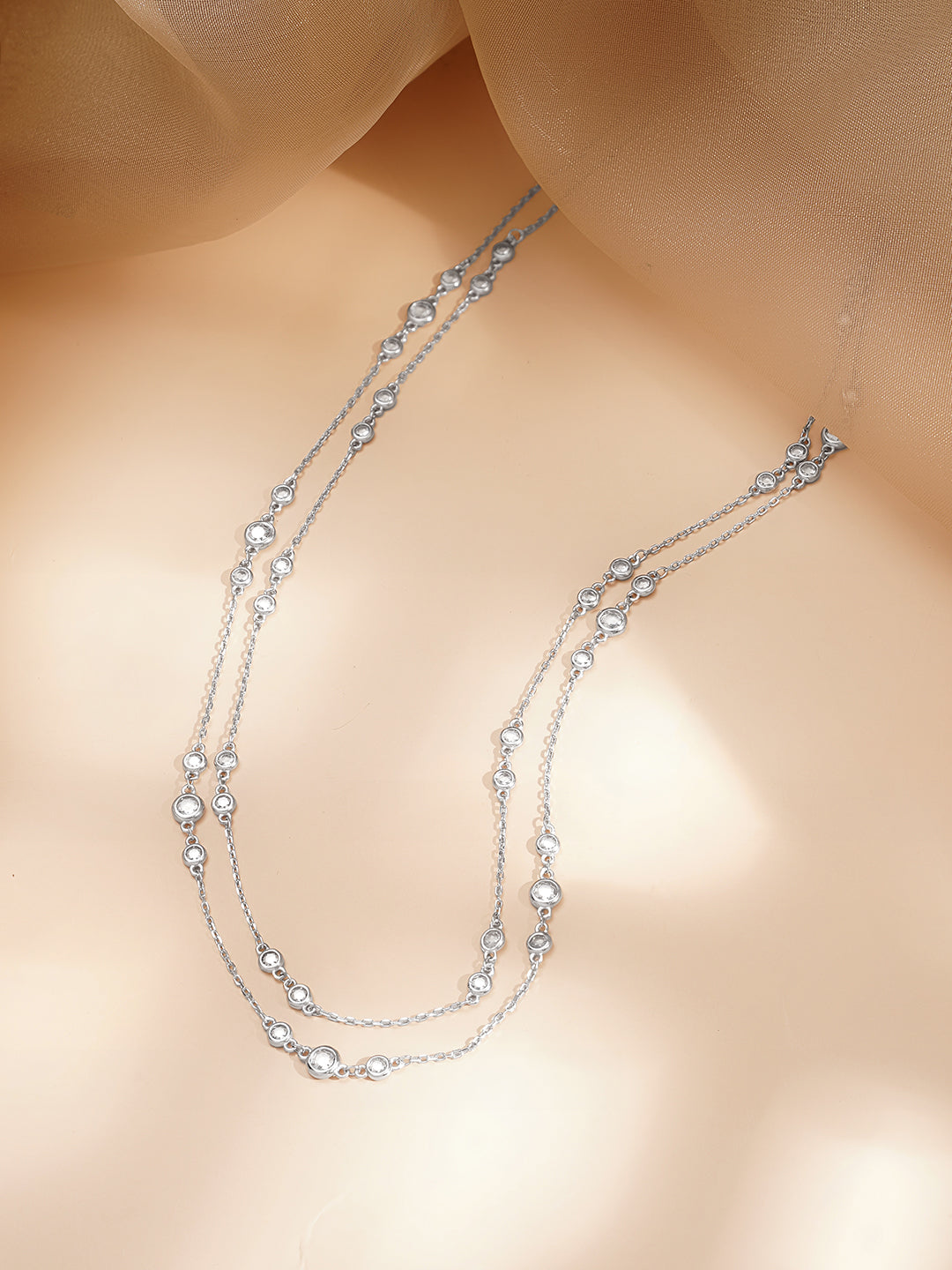 925 Fine Silver Dual Layer Crystal Necklace Length-39 cm : Width-0.8 cm