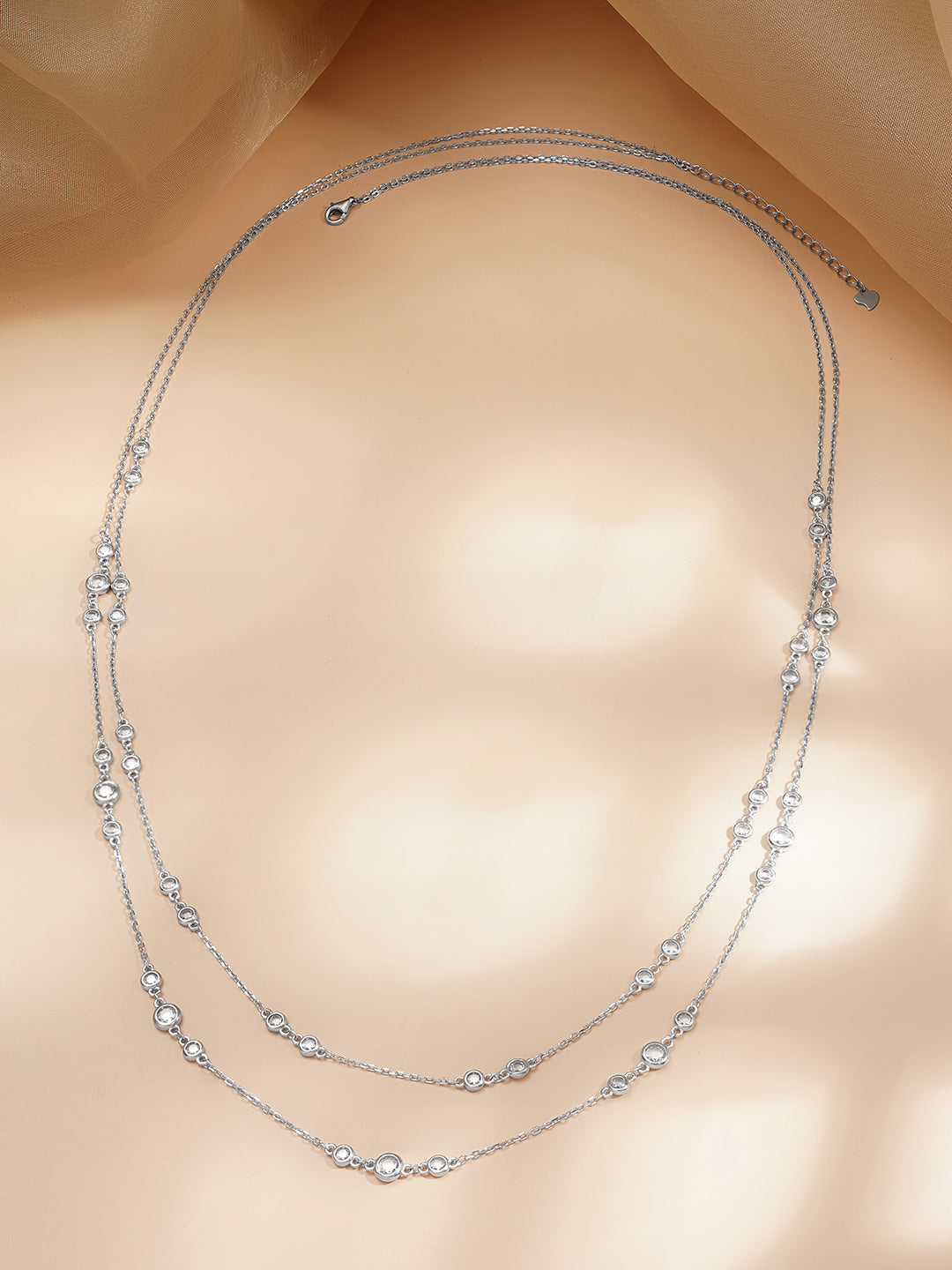 925 Fine Silver Dual Layer Crystal Necklace Length-39 cm : Width-0.8 cm