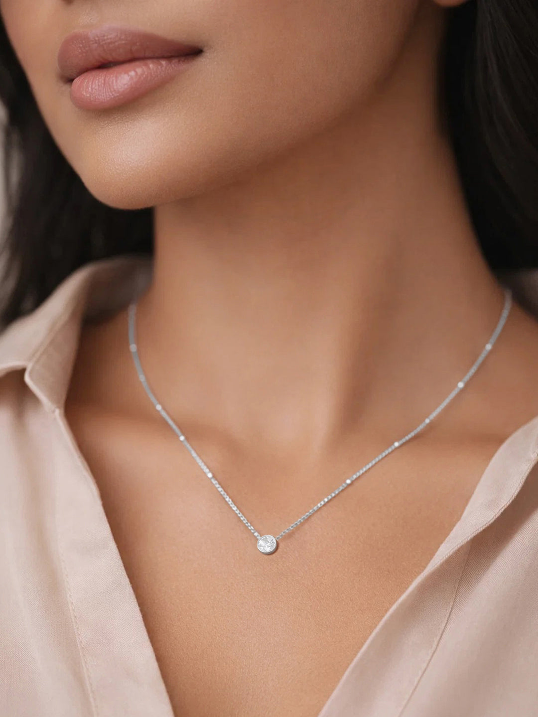 925 Fine Silver Classic Diamond Pendant Necklace Length-22 cm : Width-0.8 cm
