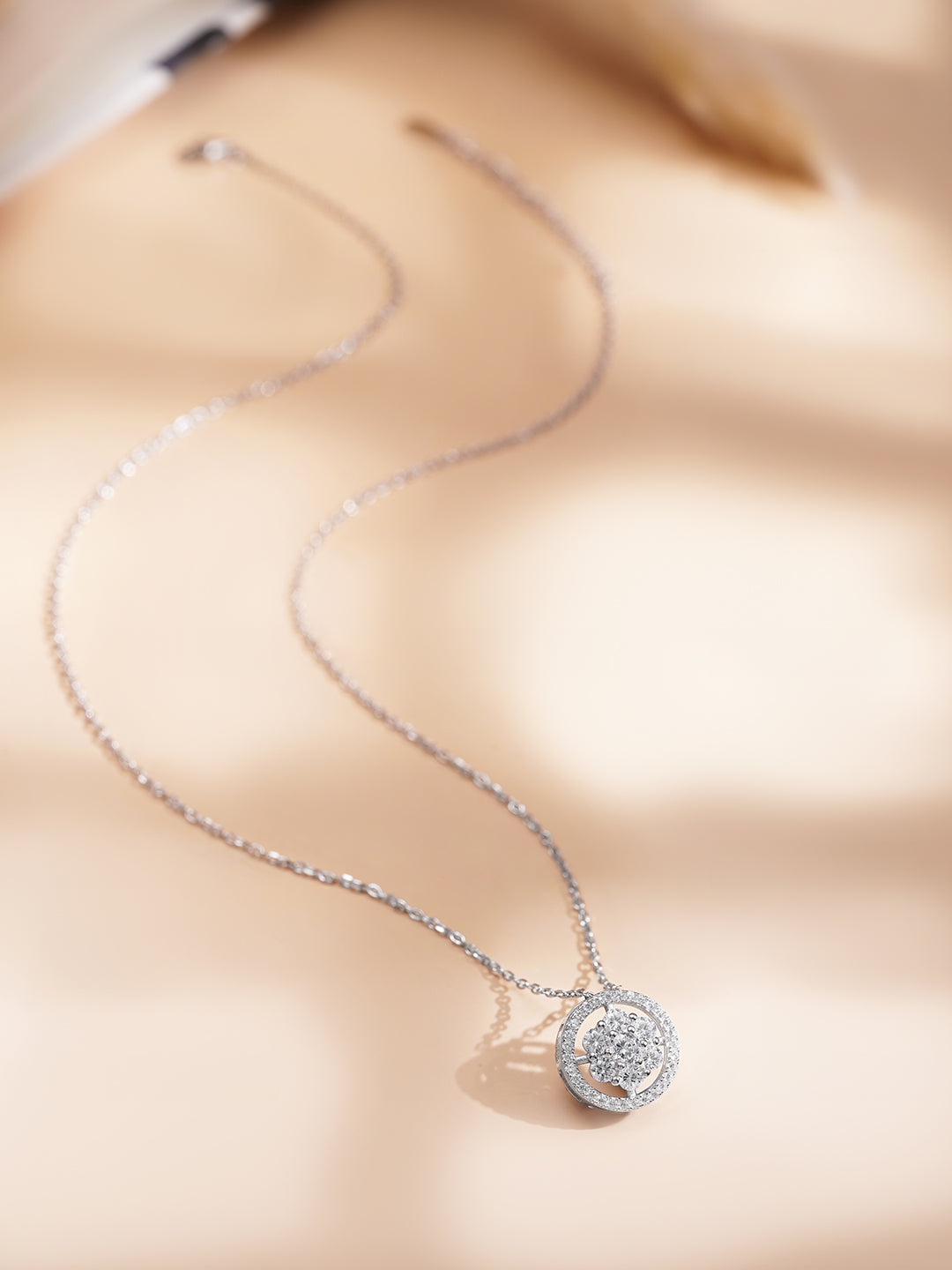 925 Fine Silver Bloom Diamond Pendant Necklace Length-22 cm : Width-1.5 cm