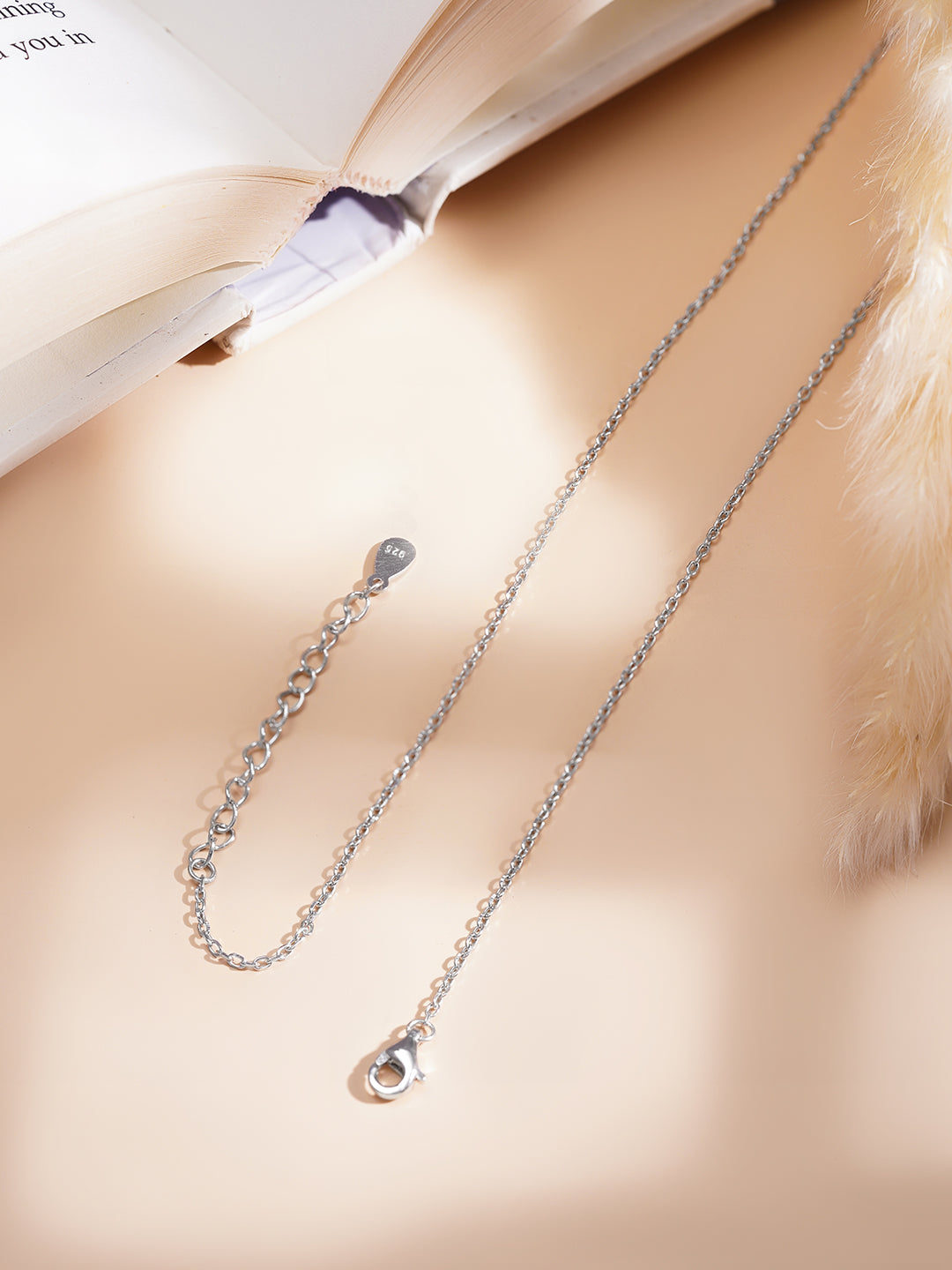 925 Fine Silver Bloom Diamond Pendant Necklace Length-22 cm : Width-1.5 cm