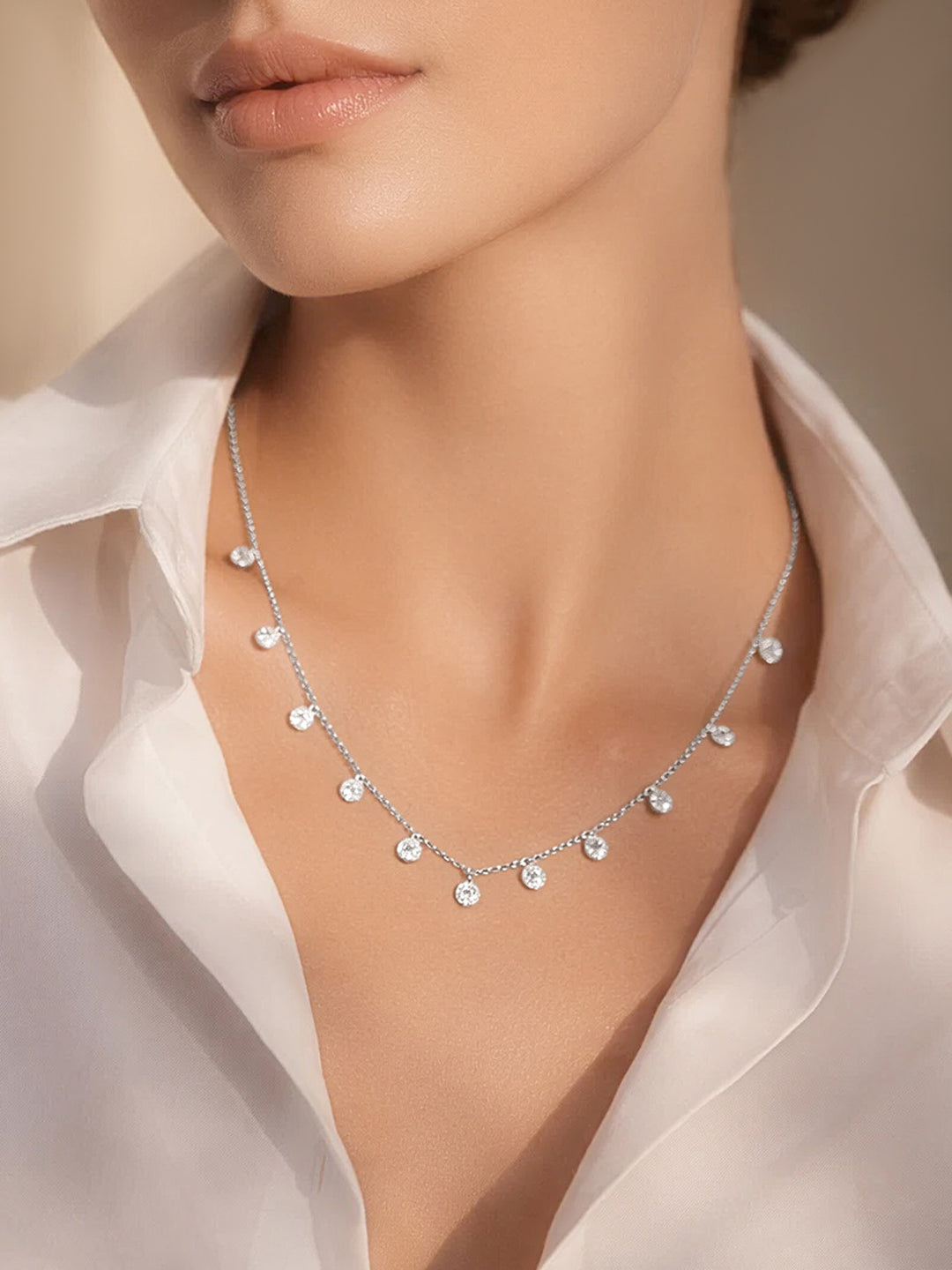 925 Fine Silver Crystal Drop Charm Necklace Length-20 cm : Width-0.5 cm