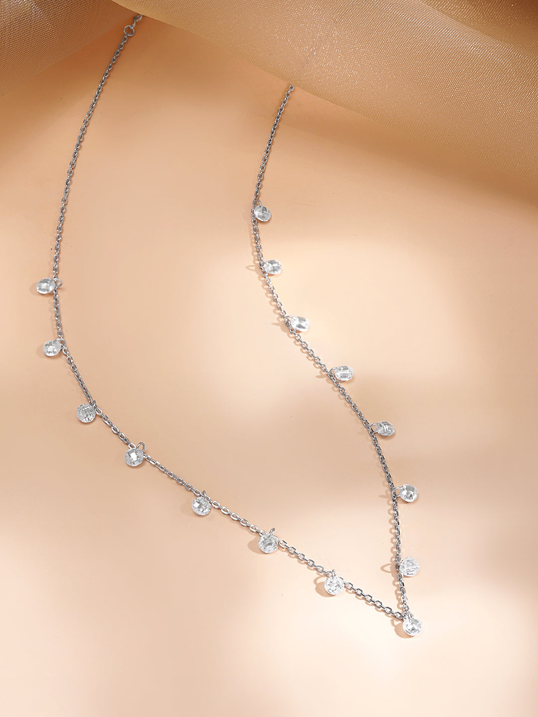 925 Fine Silver Crystal Drop Charm Necklace Length-20 cm : Width-0.5 cm
