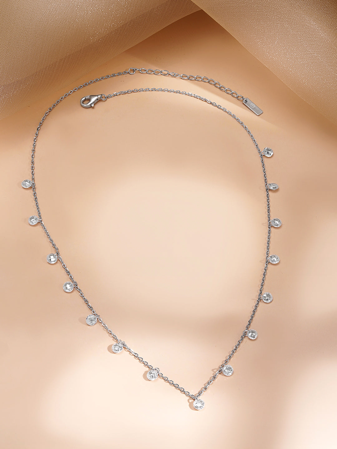 925 Fine Silver Crystal Drop Charm Necklace Length-20 cm : Width-0.5 cm