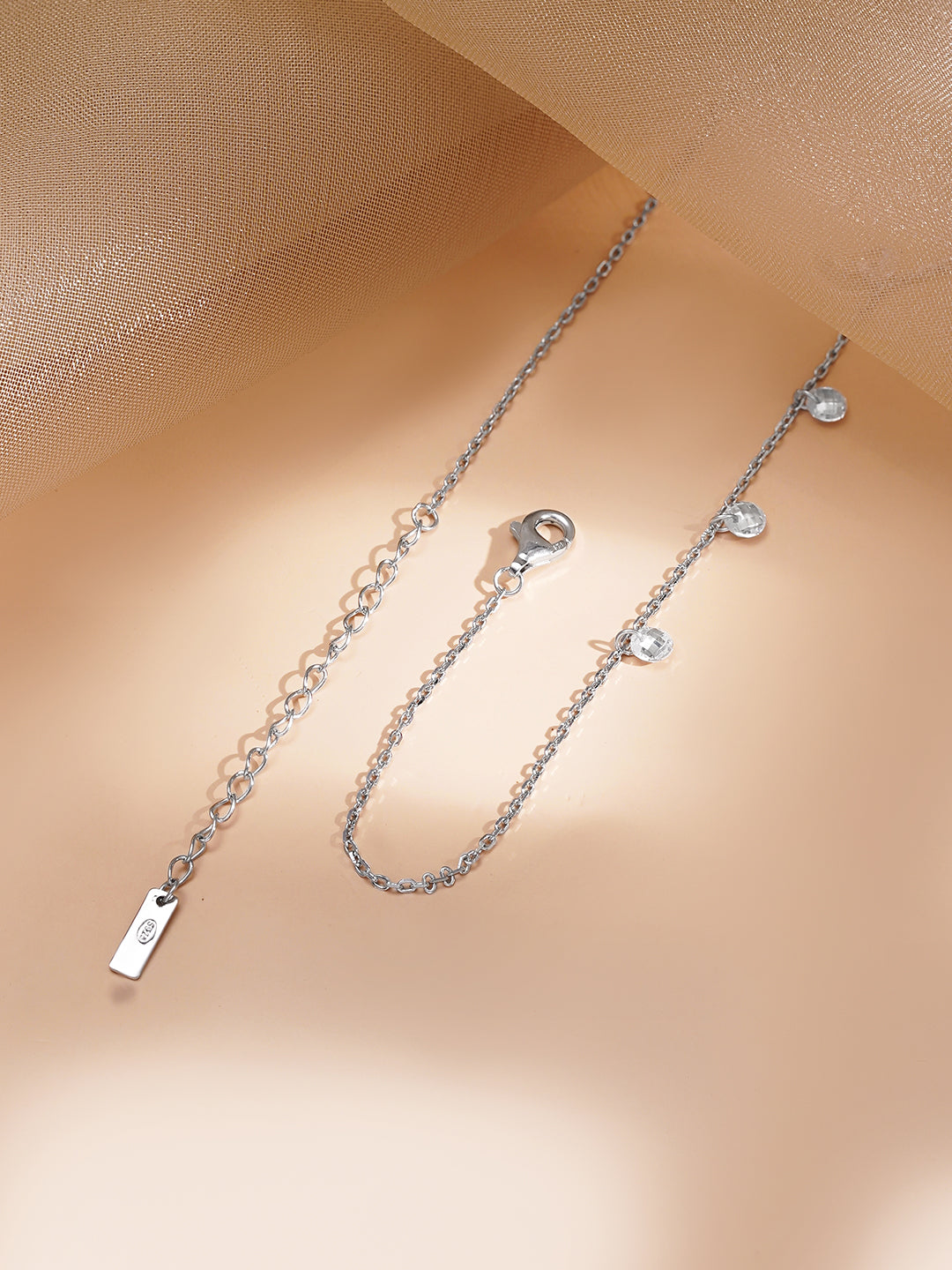 925 Fine Silver Crystal Drop Charm Necklace Length-20 cm : Width-0.5 cm
