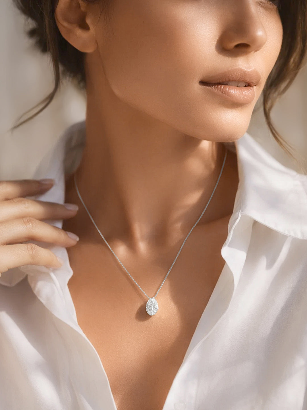 925 Fine Silver Solitaire Crystal Pendant Necklace Length-19 cm. : Width-1 cm