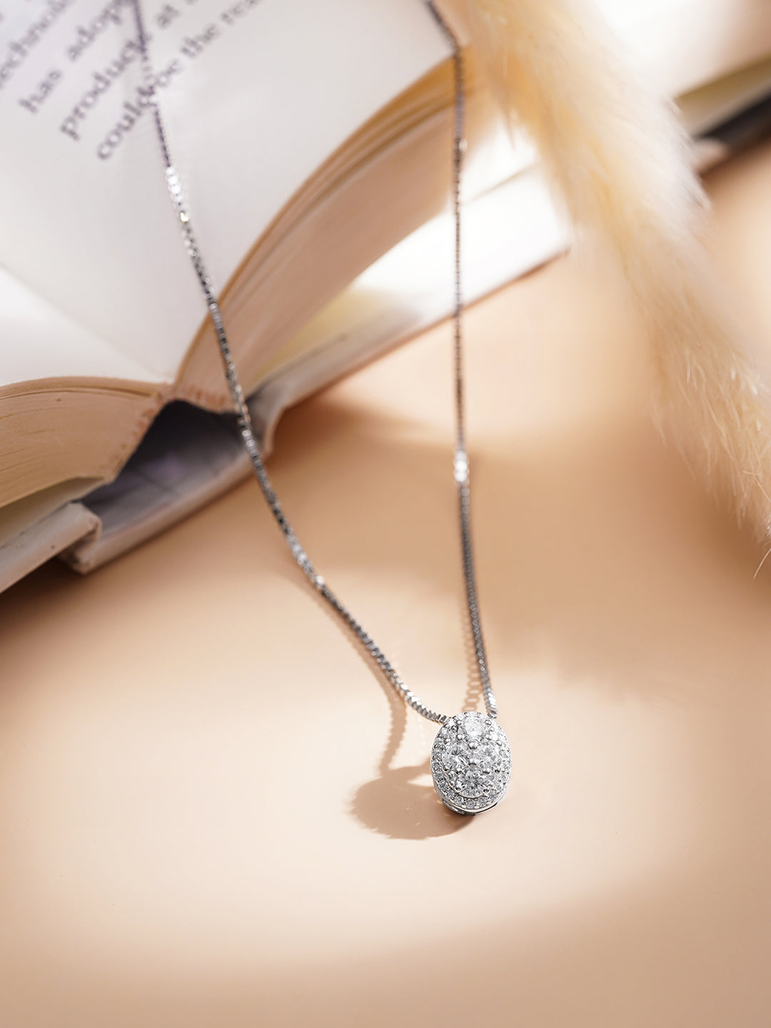 925 Fine Silver Solitaire Crystal Pendant Necklace Length-19 cm. : Width-1 cm