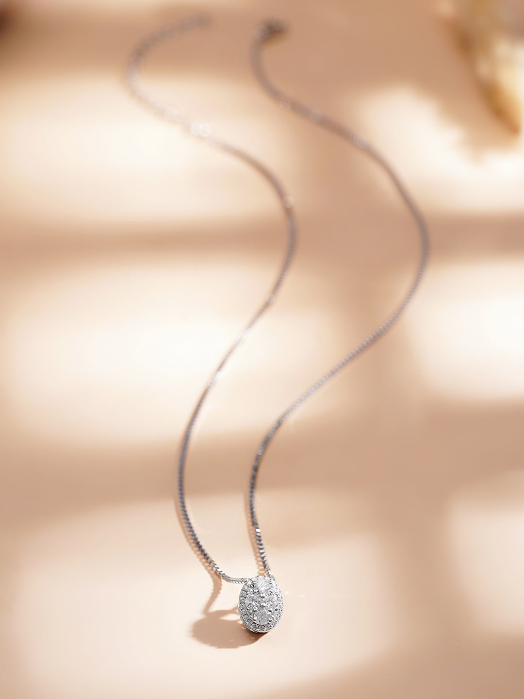 925 Fine Silver Solitaire Crystal Pendant Necklace Length-19 cm. : Width-1 cm