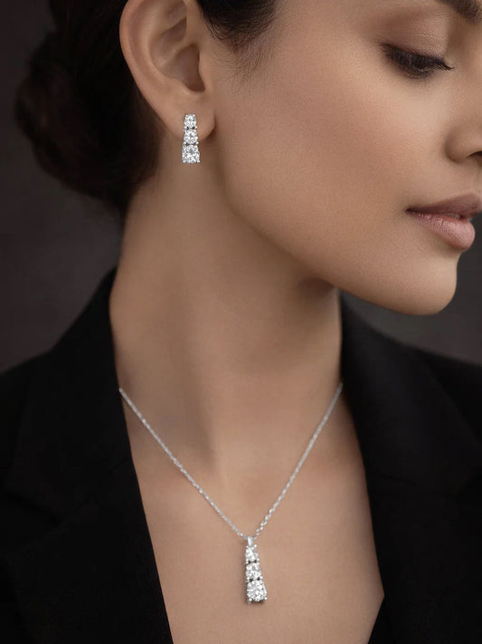 925 Fine Silver Diamond Cascade Pendant Set Length-23 cm : Width-1.5 cm