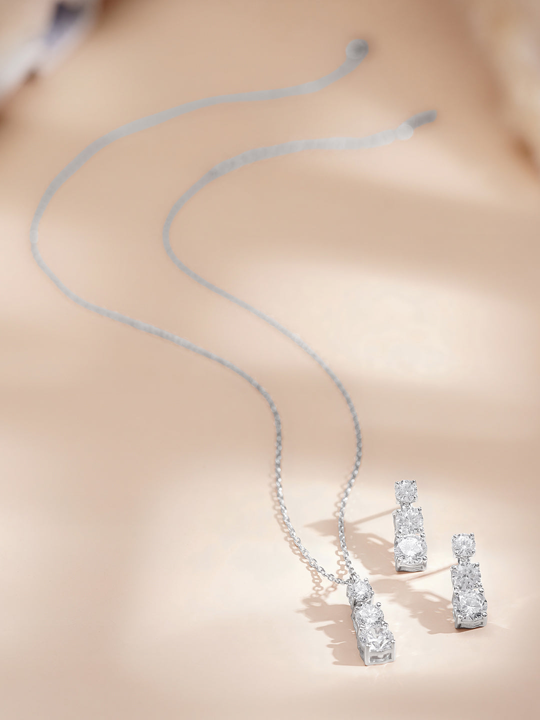 925 Fine Silver Diamond Cascade Pendant Set Length-23 cm : Width-1.5 cm