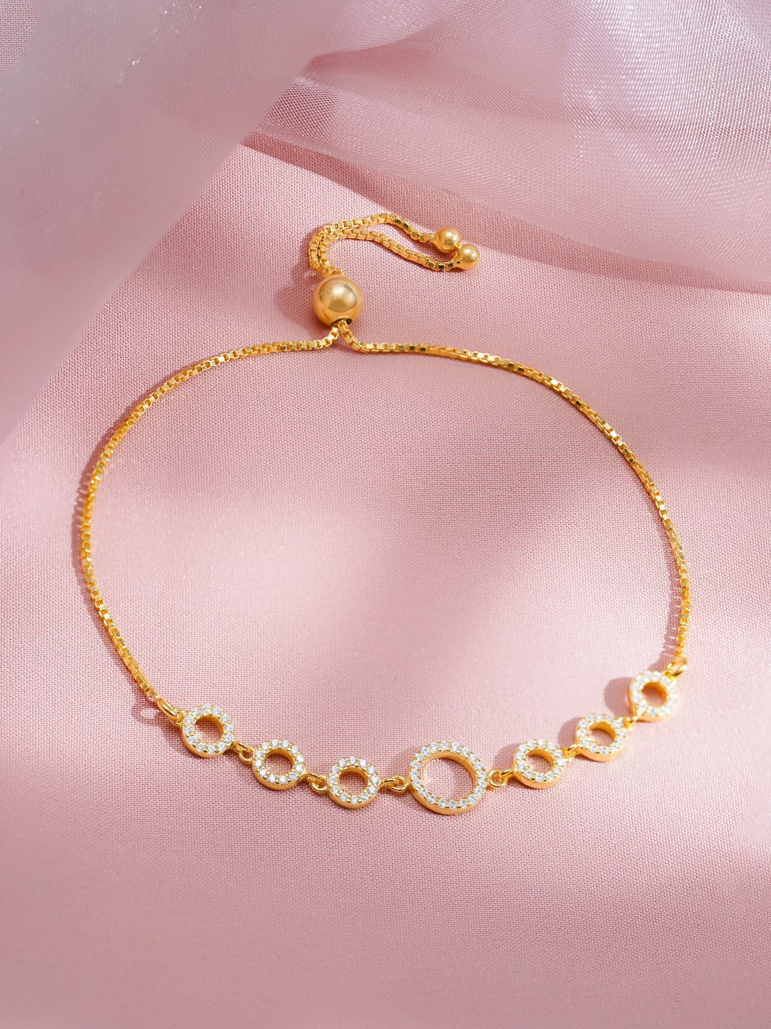 925 Fine Silver Sparkling Zirconia Adjustable Bracelet Length-18 cm : Width-1 cm