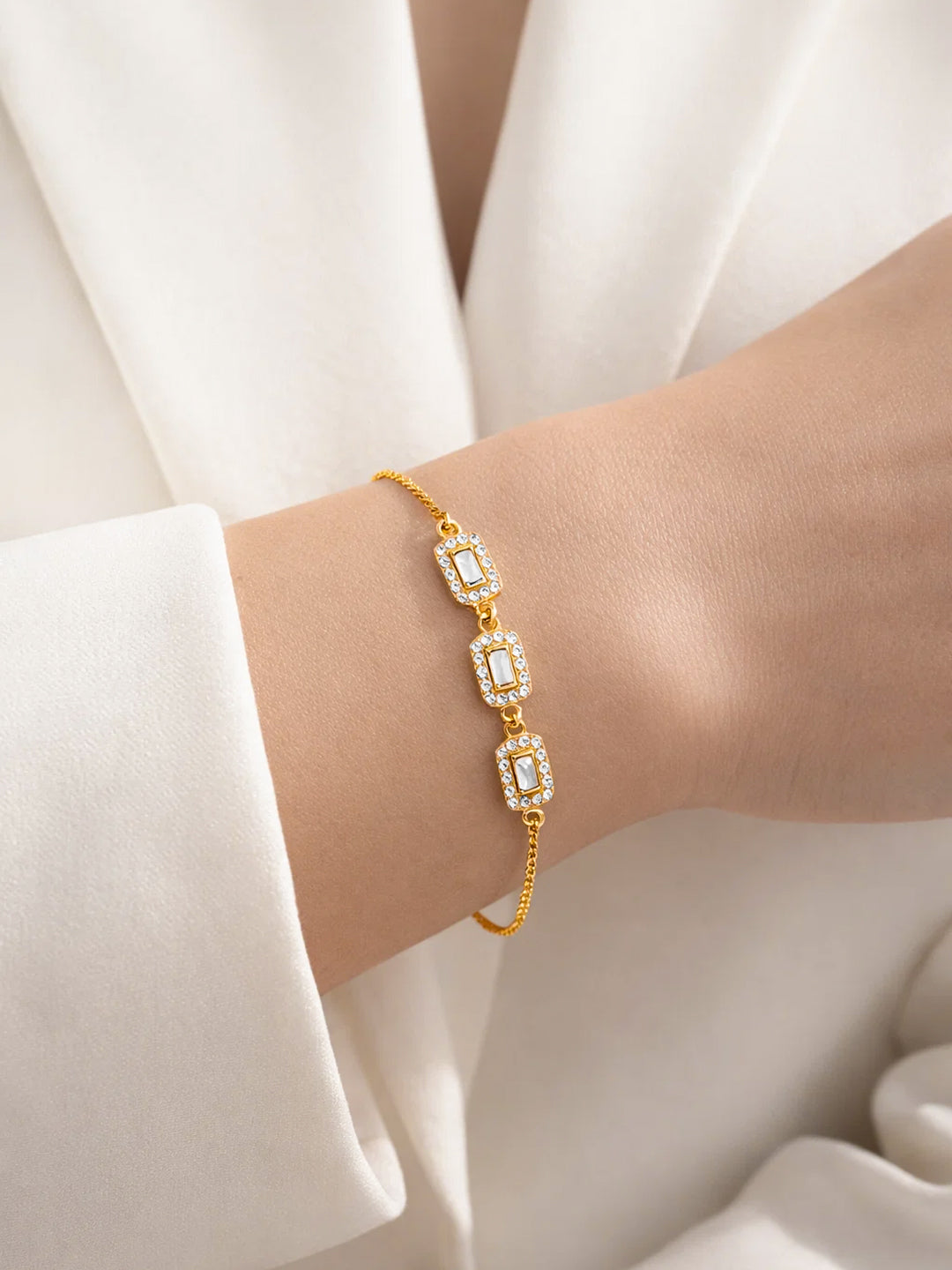 925 Fine Silver Crystal Diamond Adjustable Bracelet Length-18 cm : Width-0.7 cm